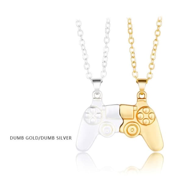 Magnetisk Game Controller Handkontroll Halsband Par Present - Guld/Silver