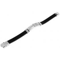 Svart Läder Armband/Läderarmband - Silver Detalj i Stål med Kors