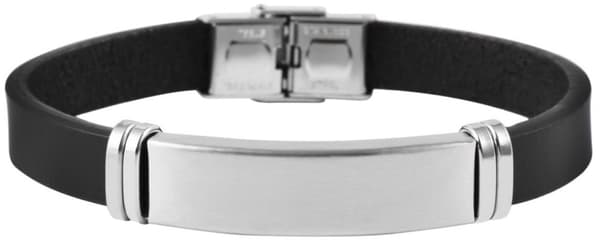 Svart Läder Armband / Läderarmband - Blank Silver Detalj i Stål