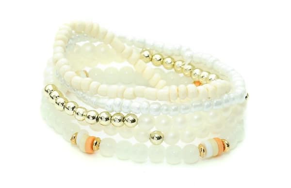 5 st Armband / Pärlarmband i Olika Färger - Naturvit, Vit & Guld