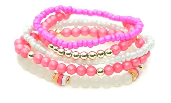 5 st Armband / Pärlarmband i Olika Färger - Cerise, Vit & Guld
