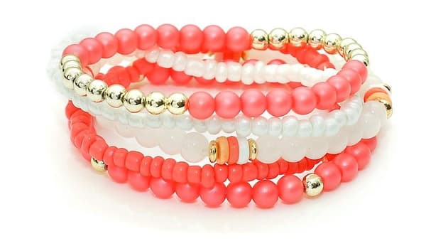 5 st Armband / Pärlarmband i Olika Färger - Korall, Vit & Guld
