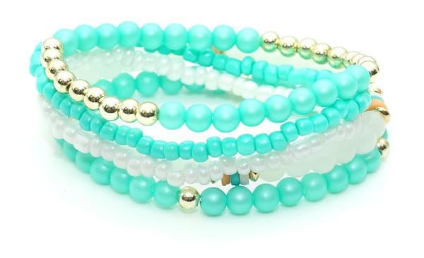 5 st Armband / Pärlarmband i Olika Färger - Mintgrön, Vit & Guld