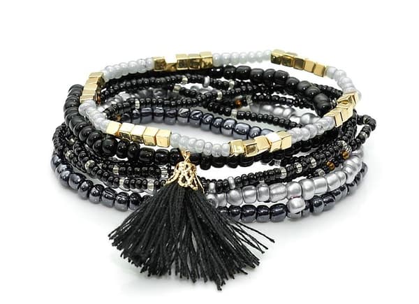 8 st Armband/Pärlarmband i Olika Färger med Tofs - Svart & Guld