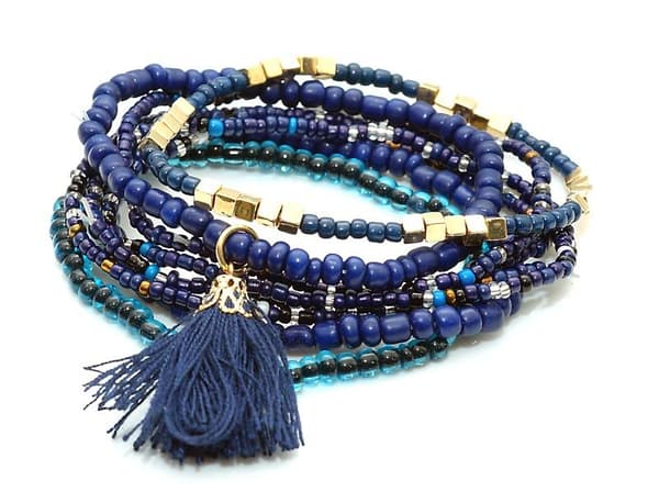 8 st Armband/Pärlarmband i Olika Färger med Tofs - Blå & Guld