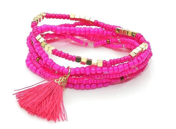 8 st Armband/Pärlarmband i Olika Färger med Tofs - Cerise & Guld