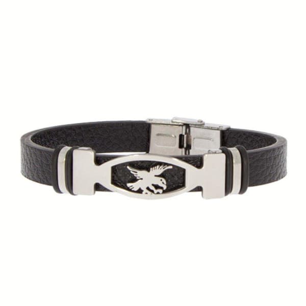 Armband i Svart & Silver i Rostfritt Stål & Läder med Örn /Fågel