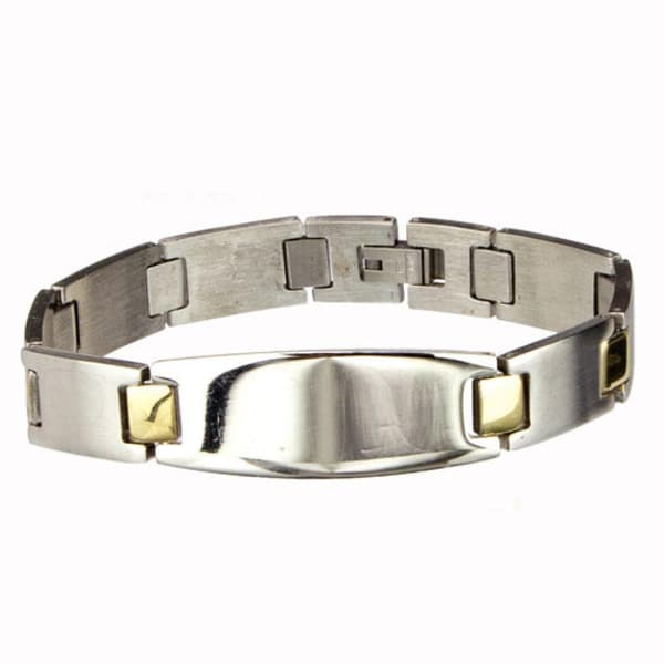 Silver & Guld Armband i Stål - Kedja med ID Bricka för Gravyr