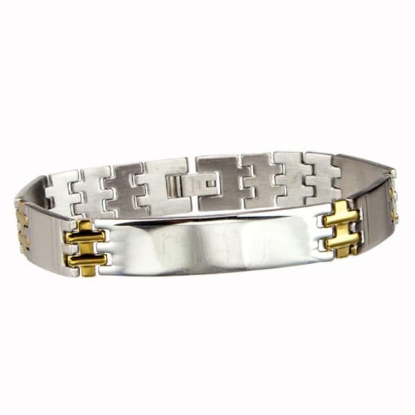 Silver & Guld Armband i Stål - Kedja med ID Bricka för Gravyr