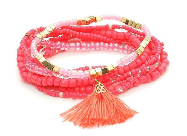 8 st Armband/Pärlarmband i Olika Färger med Tofs - Korall & Guld