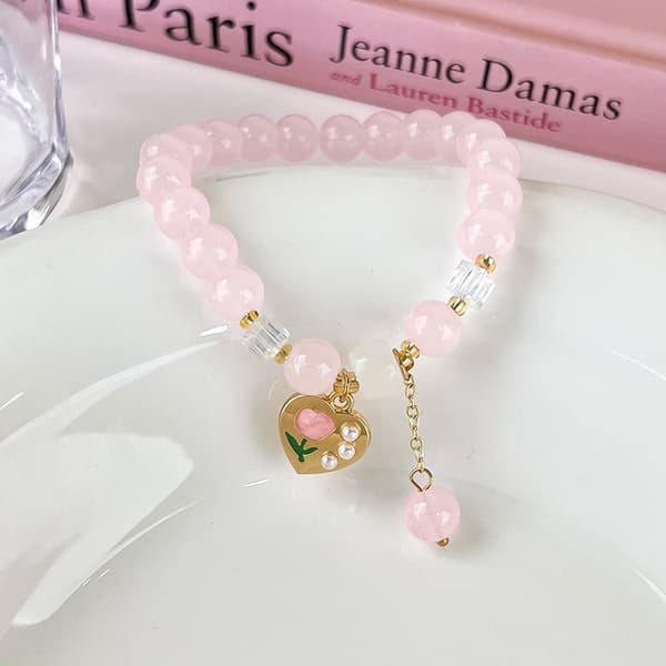 INF Rosa perler armbånd justerbart hjerte Rosa