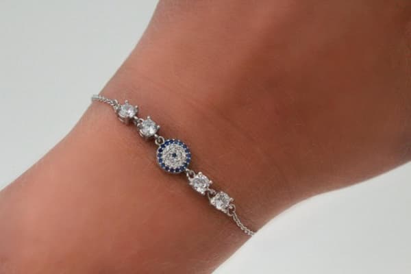 Ekte sterling sølv armbånd med zirconia steiner nazar