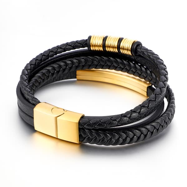 INF Punk flerlags vevd rustfritt stål lær tau armbånd 19 cm
