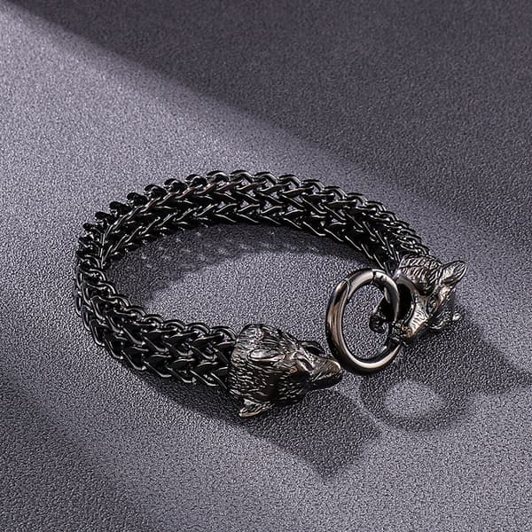 Vintage Punk rostfritt stål dubbel Wolf Head armband