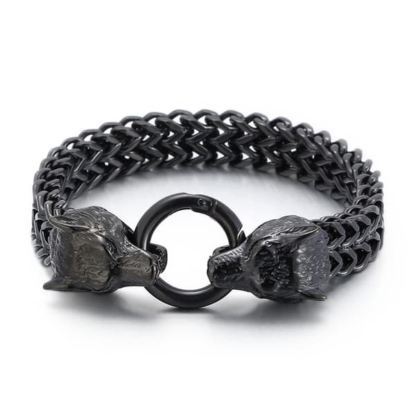 Vintage Punk rostfritt stål dubbel Wolf Head armband