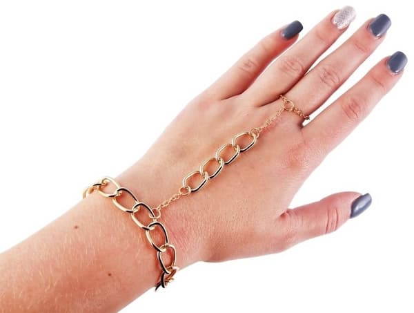 2i1 Smycke - Handsmycke/Handkedja - Armband & Ring - Guld Kedja
