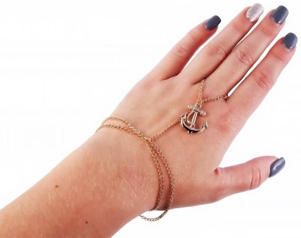 2i1 Smycke - Guld Handsmycke/Handkedja - Armband & Ring - Ankare