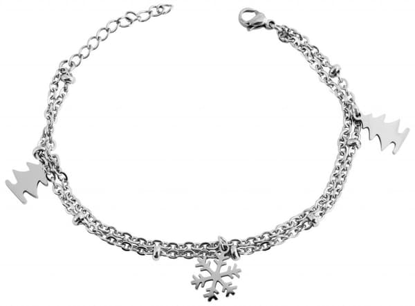 Silver Armband till Jul / Christmas i Stål - Snöflinga & Gran