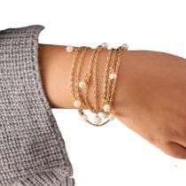 Lång Guld Kedja med Vita Pärlor - Armband / Halsband / Vristlänk