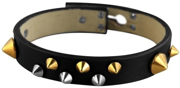 Svart Läderarmband / Läder Armband med Nitar i Guld och Silver