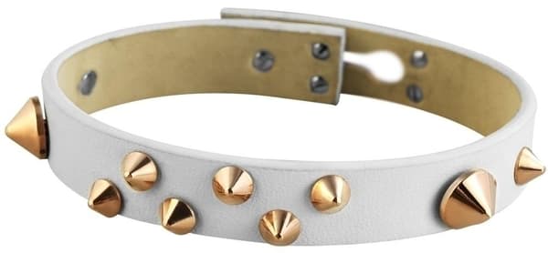 Vitt Läderarmband / Läder Armband med Nitar i Guld Färg