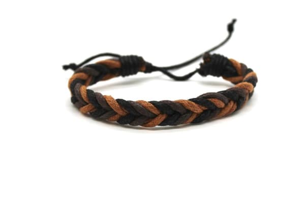 Brown braided bracelet in genuine different shades & leather strap