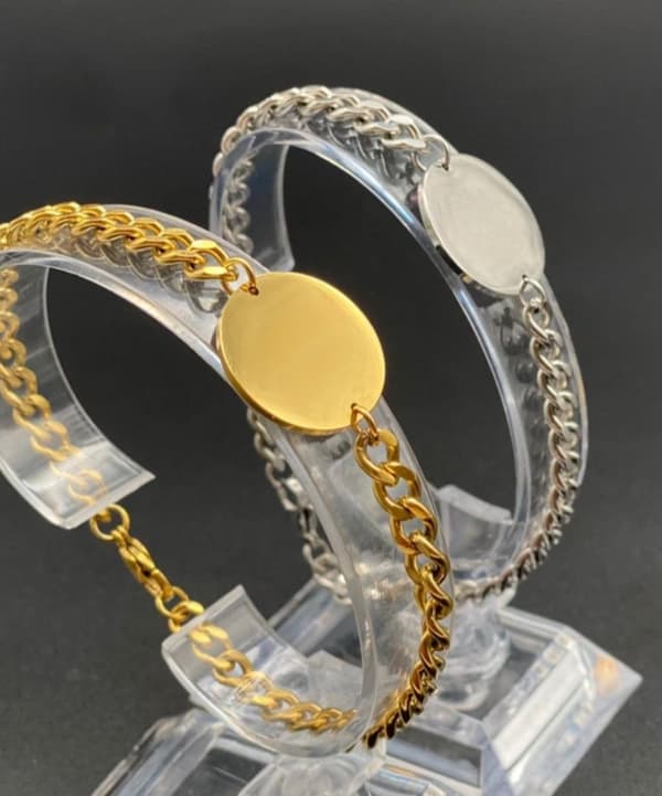 Stainless Steel Bracelet with Medallion - 20.5 cm Length, 2 x 2 cm Medallion