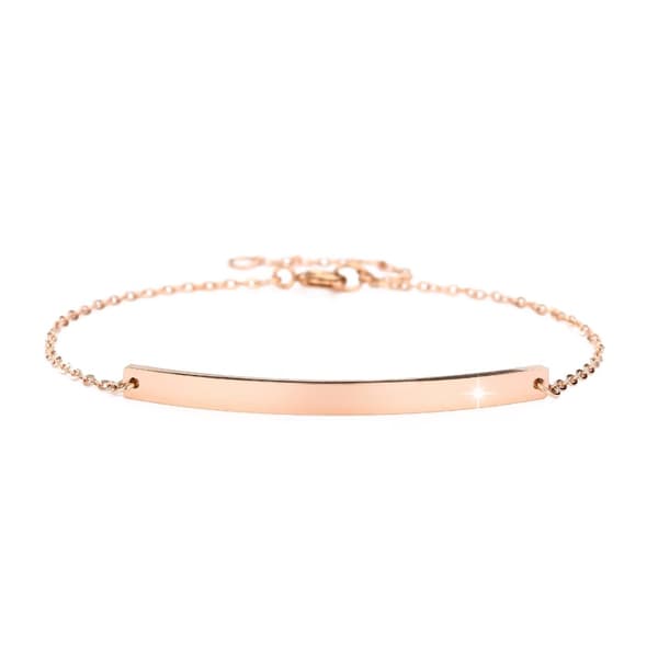 Rostfritt Stål Armband med Smal Platta och Diamantdetalj - Bricka - Guld, Silver, Roséguld