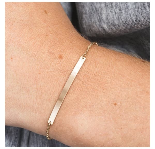 Rostfritt Stål Armband med Smal Platta och Diamantdetalj - Bricka - Guld, Silver, Roséguld