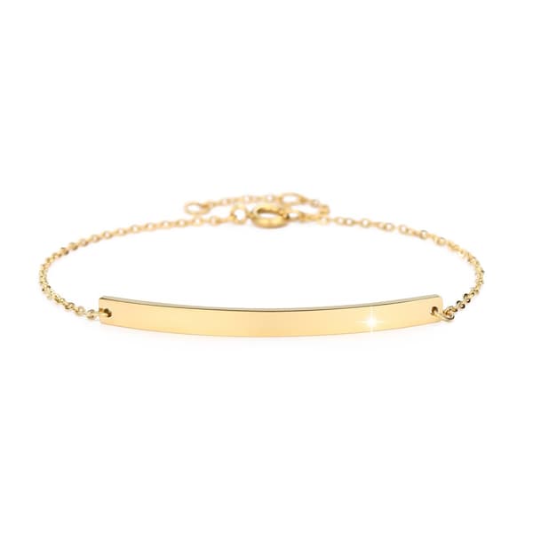 Rostfritt Stål Armband med Smal Platta och Diamantdetalj - Bricka - Guld, Silver, Roséguld