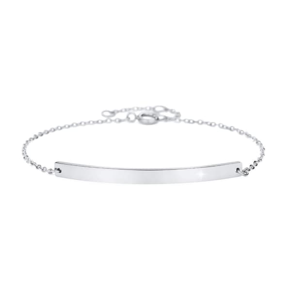 Rostfritt Stål Armband med Smal Platta och Diamantdetalj - Bricka - Guld, Silver, Roséguld