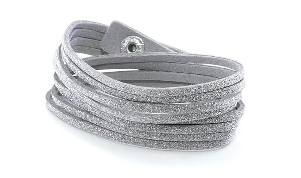 Glittrande Mocka Wrap Armband/Halsband med Silver Glitter - Grå