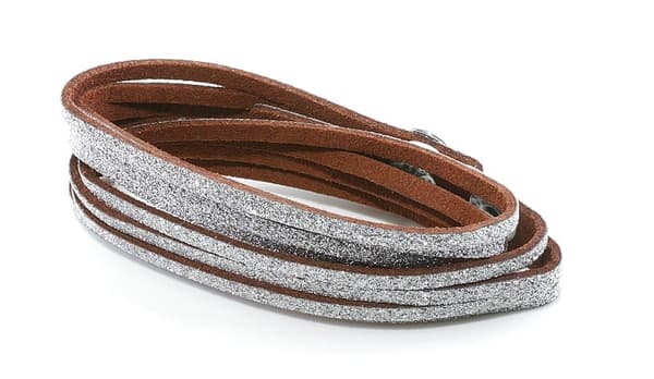 Glittrande Mocka Wrap Armband/Halsband med Silver Glitter - Brun