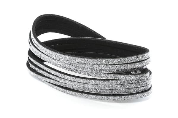 Glittrande Mocka Wrap Armband/Halsband med Silver Glitter -Svart