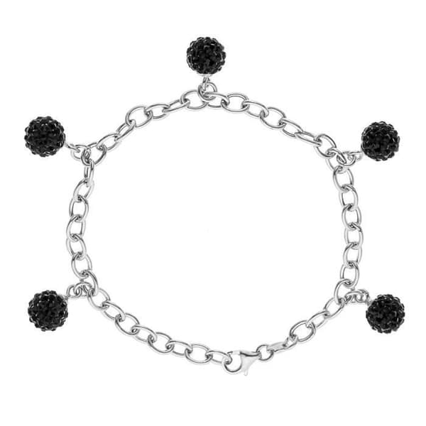 Armband - LOVA LOLA VAN DER KEEN - 5 bollar - Äkta svart kristall - 925 Sterling Silver - 18 cm