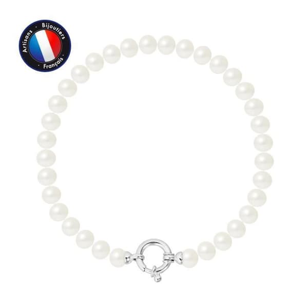 Armband - PERLINEA - Äkta sötvattenskulturpärla 6-7 mm - 925 Silver - Längd 18 cm - Dam