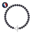 Miniatyrbild 1 av 4: Armband - PERLINEA - Äkta sötvattensodlad pärla 6-7 mm - 925 Silver - Batonglås - Svart