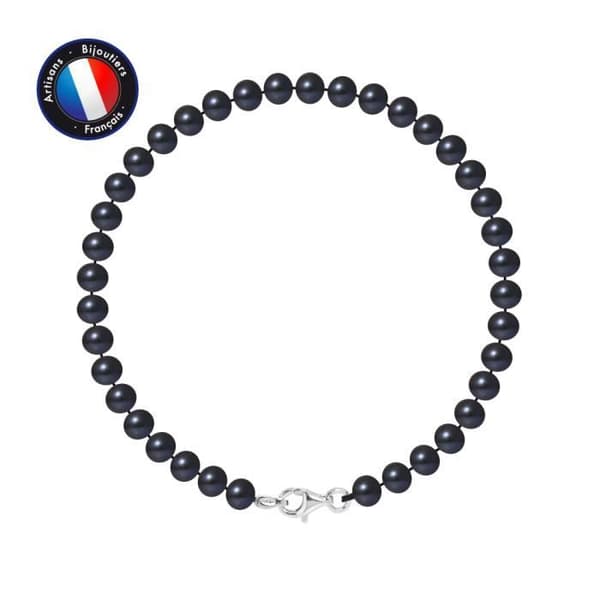 Armband - PERLINEA - Äkta sötvattensodlad pärla 5-6 mm - Svart Tahiti - 925 Silver - Karbinhake