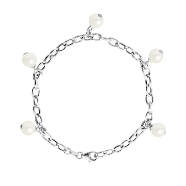 Armband - PERLINEA - CHARM'S - 5 sötvattensodlade pärlor 7-8 mm - 925 Silver - Anpassningsbar storlek