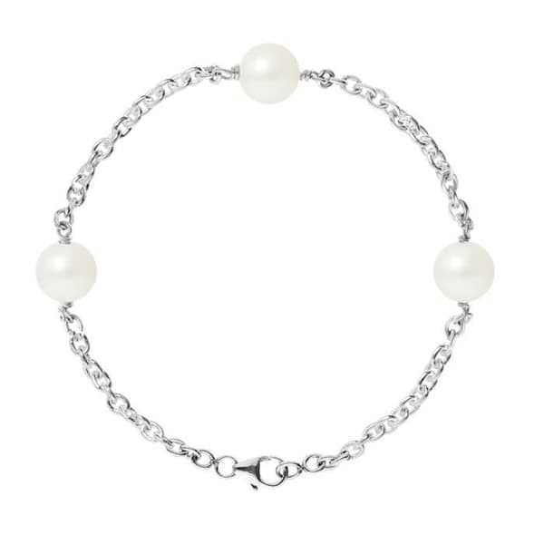 Armband - PERLINEA - 3 sötvattensodlade pärlor 9-10 mm - 925 Silver - Längd 18 cm - Dam
