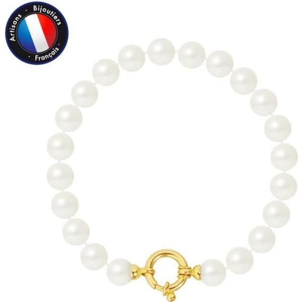 Armband - PERLINEA - Sötvattensodlade pärlor 7-8 mm - Gult guld - AAA+ kvalitet - Äkthetsintyg