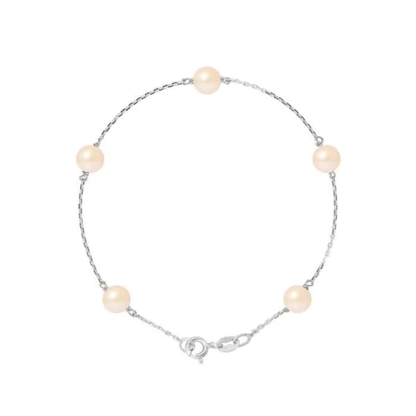 Armband - PERLINEA - 5 sötvattensodlade pärlor 6-7 mm - 925 Silver - Längd 18 cm - Dam