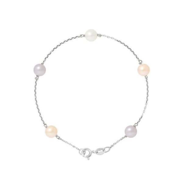 Armband - PERLINEA - 5 sötvattensodlade pärlor 6-7 mm - 925 Silver - Längd 18 cm - Dam