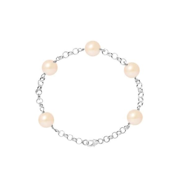 Armband - PERLINEA - 5 sötvattensodlade pärlor 9-10 mm Rosa - 925 Silver - Längd 18 cm
