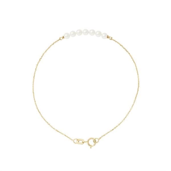 Armband - PERLINEA - 7 sötvattensodlade pärlor 3-4 mm - 9 karat gult guld - Längd 18 cm - Damer