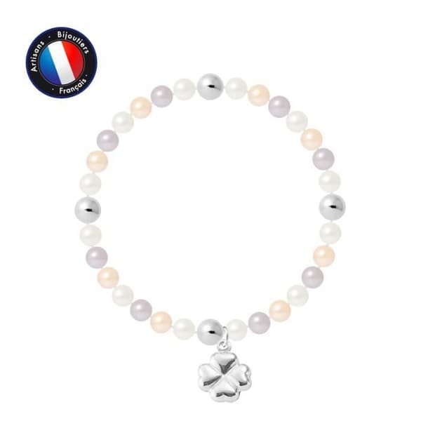 PERLINEA - My Chance Armband - Äkta rund sötvattenskulturpärla 5-6 mm Flerfärgad - Elastisk kabel - Damsmycken