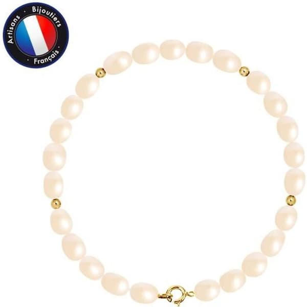 Armband - PERLINEA - Äkta sötvattensodlad pärla 4-5 mm - Gult guld - 18 cm - Dam