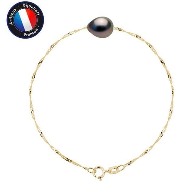Armband - PERLINEA - Tahitisk odlad barockpärla 8-9 mm - Gult guld - Längd 18 cm - Dam