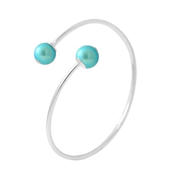 PERLINEA - Armband 2 äkta runda sötvattensodlade pärlor 9-10 mm Turkosblå - 925 Sterling Silver - Damsmycken