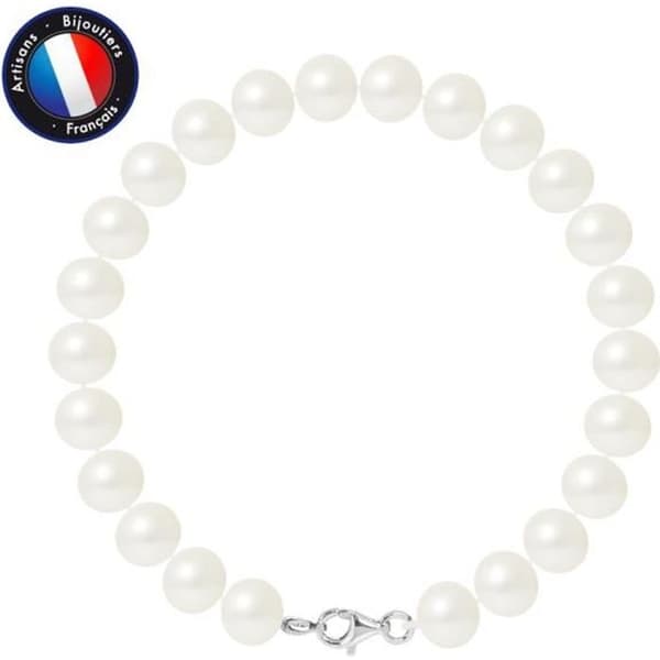 Armband - PERLINEA - Äkta sötvattensodlad pärla 8-9 mm - 925 Silver - Karbinhake - Dam